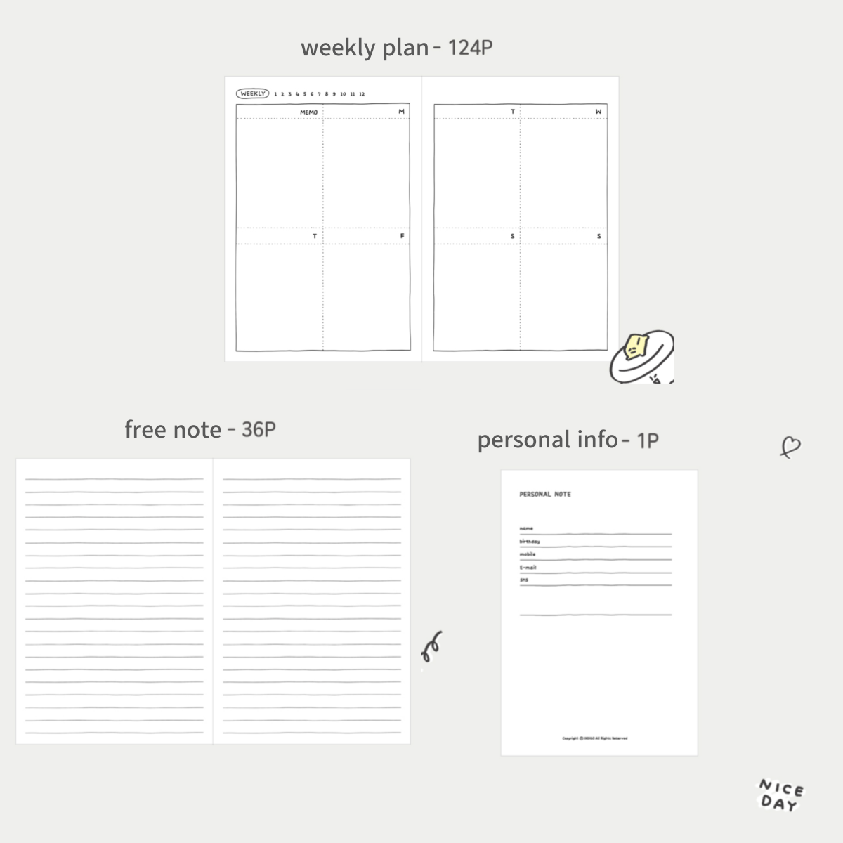 toast korean undated planner weekly plan free note personal information