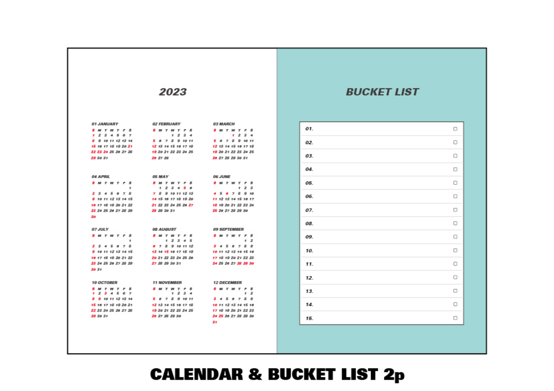 strawberry cake 2023 dated kawaii korean planner calendar and bucket list