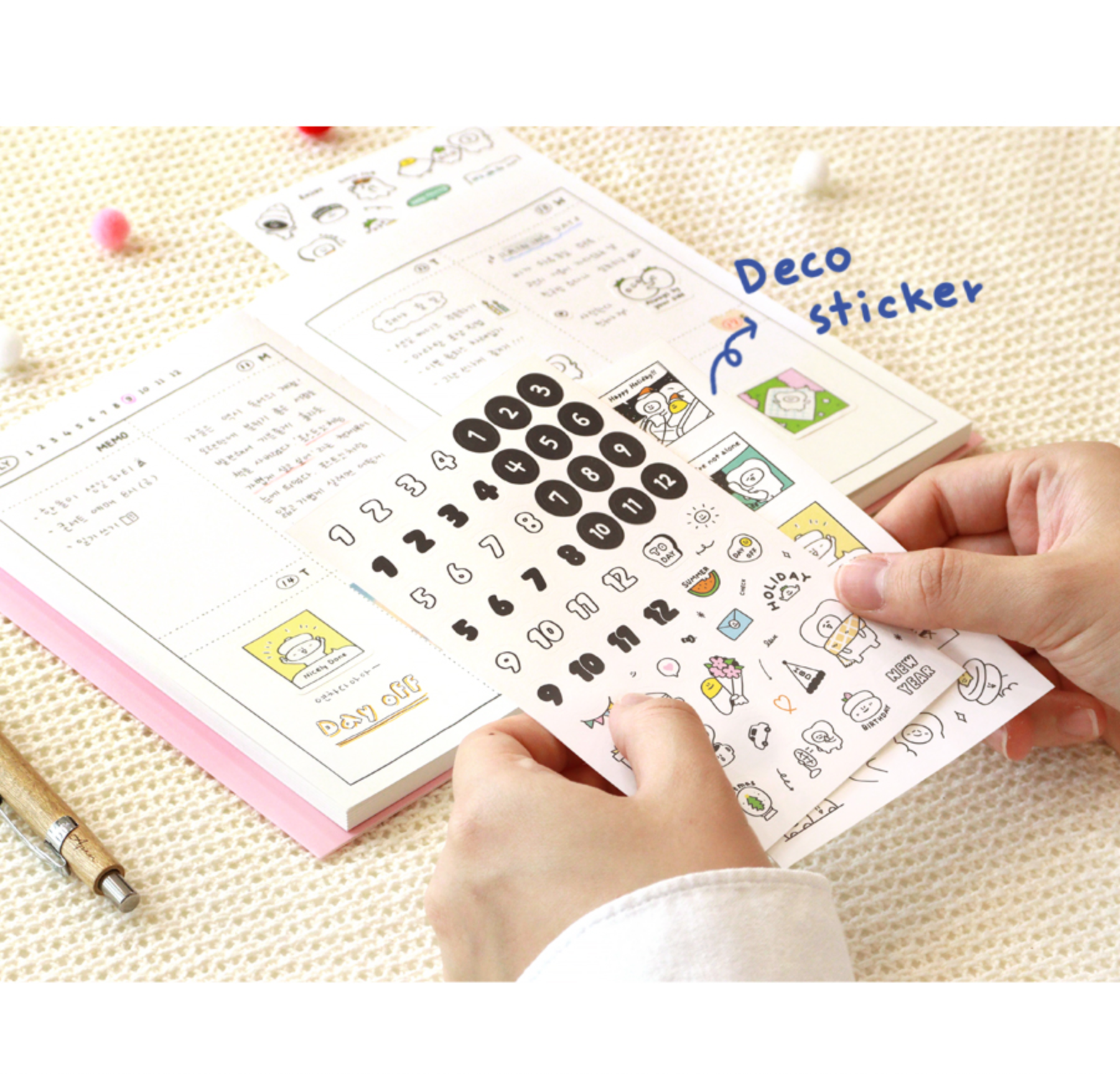 toast korean undated planner with deco stickers