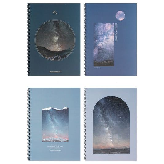 aurora blue night sky themed aesthetic spiral notebook set 
