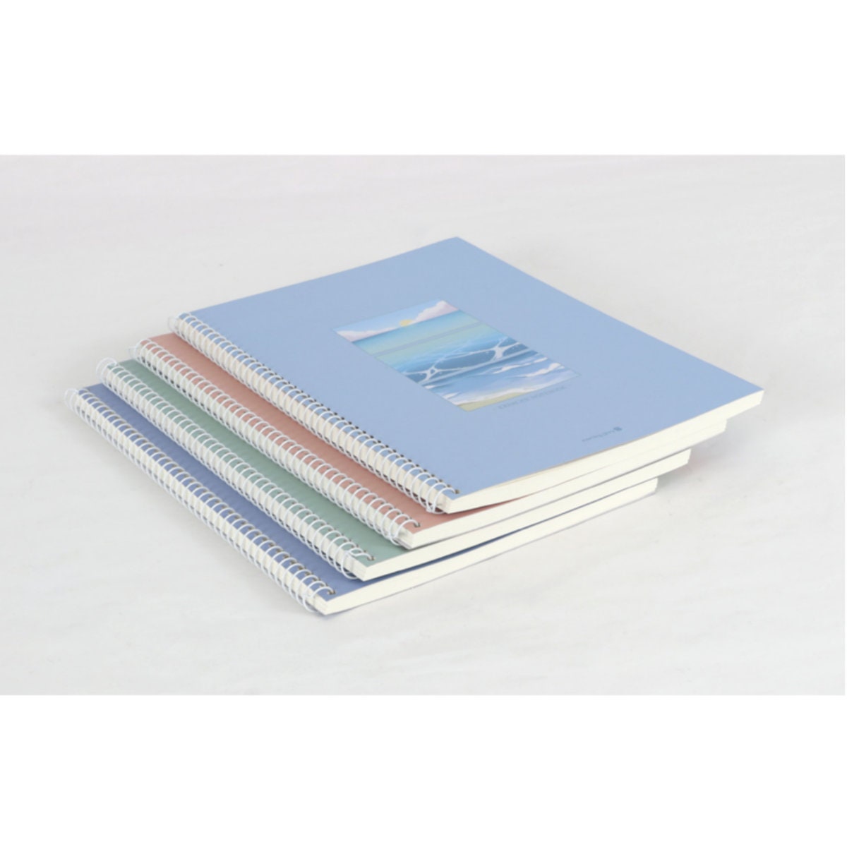peach, green, blue, purple spiral blank notebook set with dalgaru sticker thickness