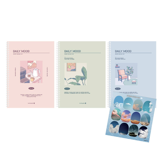 aesthetic korean spiral notebook set for school with dalgaru sticker