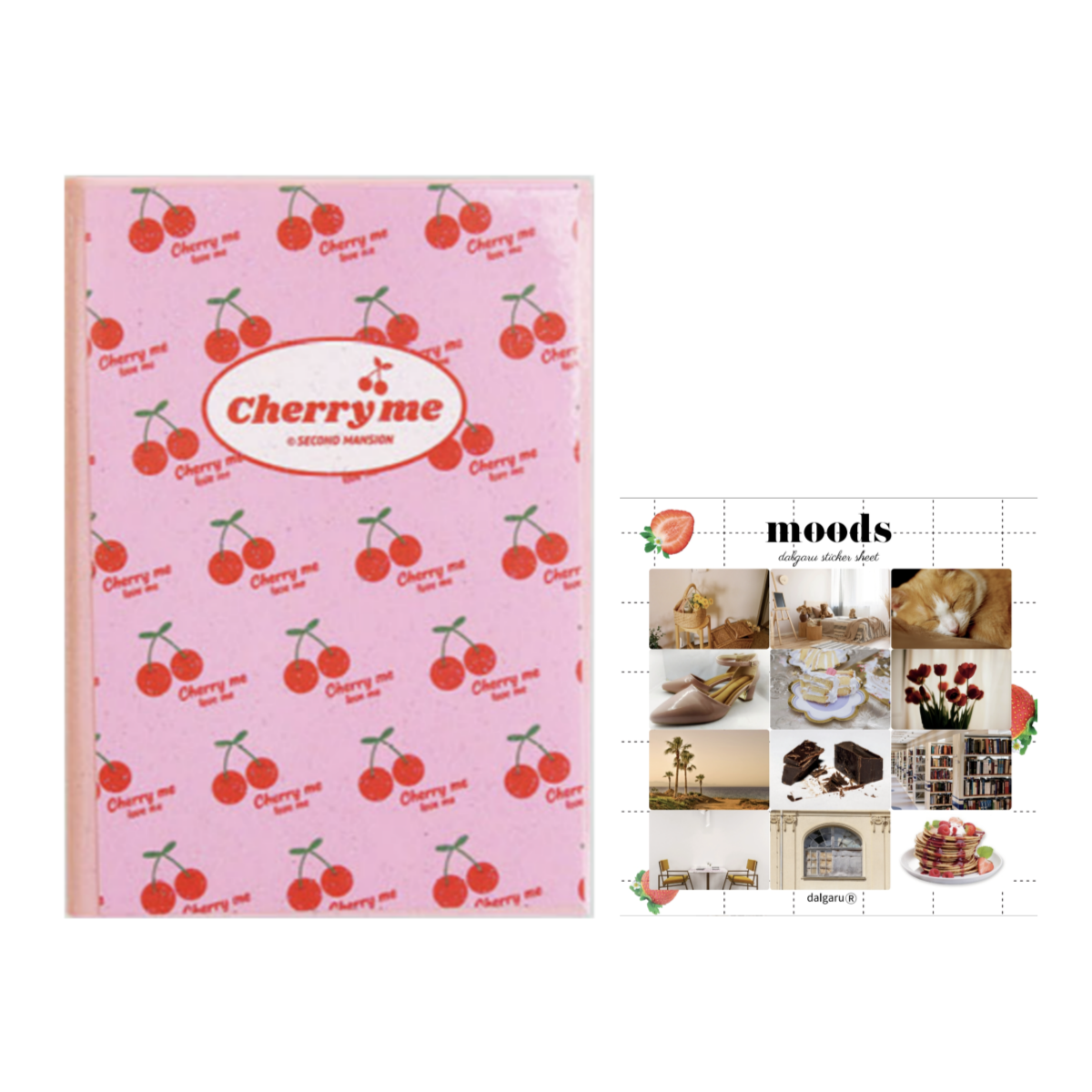 pink cherry planner with dalgaru sticker sheet